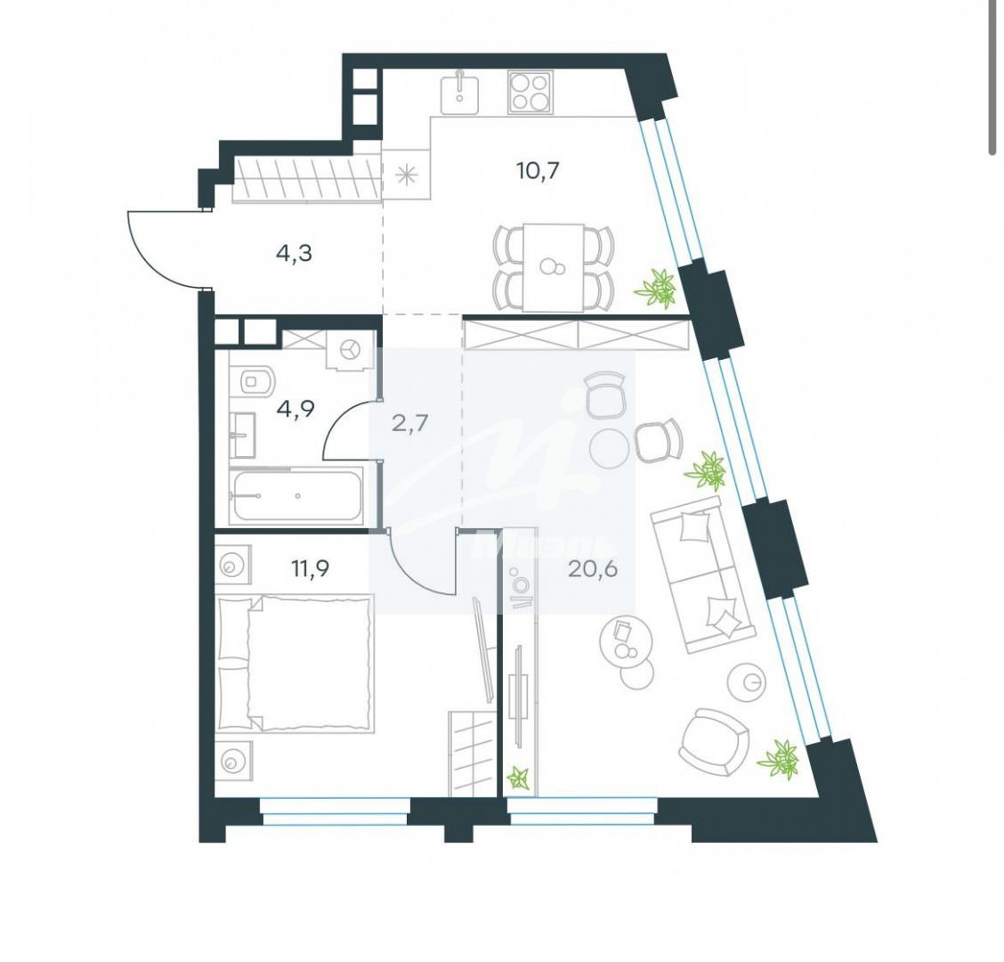 Продажа 2-комнатной квартиры 54,7 кв. м, 2/26 этаж в г. Москва, Нагатинская  набережная, д. 10А